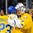 BUFFALO, NEW YORK - DECEMBER 30: Sweden's Jesper Sellgren #23 congratulates Filip Larsson #1 following the team's 7-2 win over Switzerland during the preliminary round of the 2018 IIHF World Junior Championship. (Photo by Andrea Cardin/HHOF-IIHF Images)

